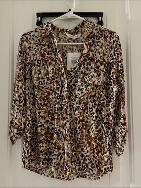 Emily Daniels Brown Leopard Print Button-Down Shirt